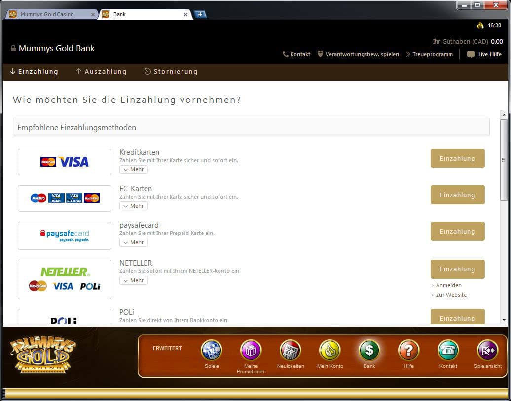 Mummys Gold Casino Einzahlung